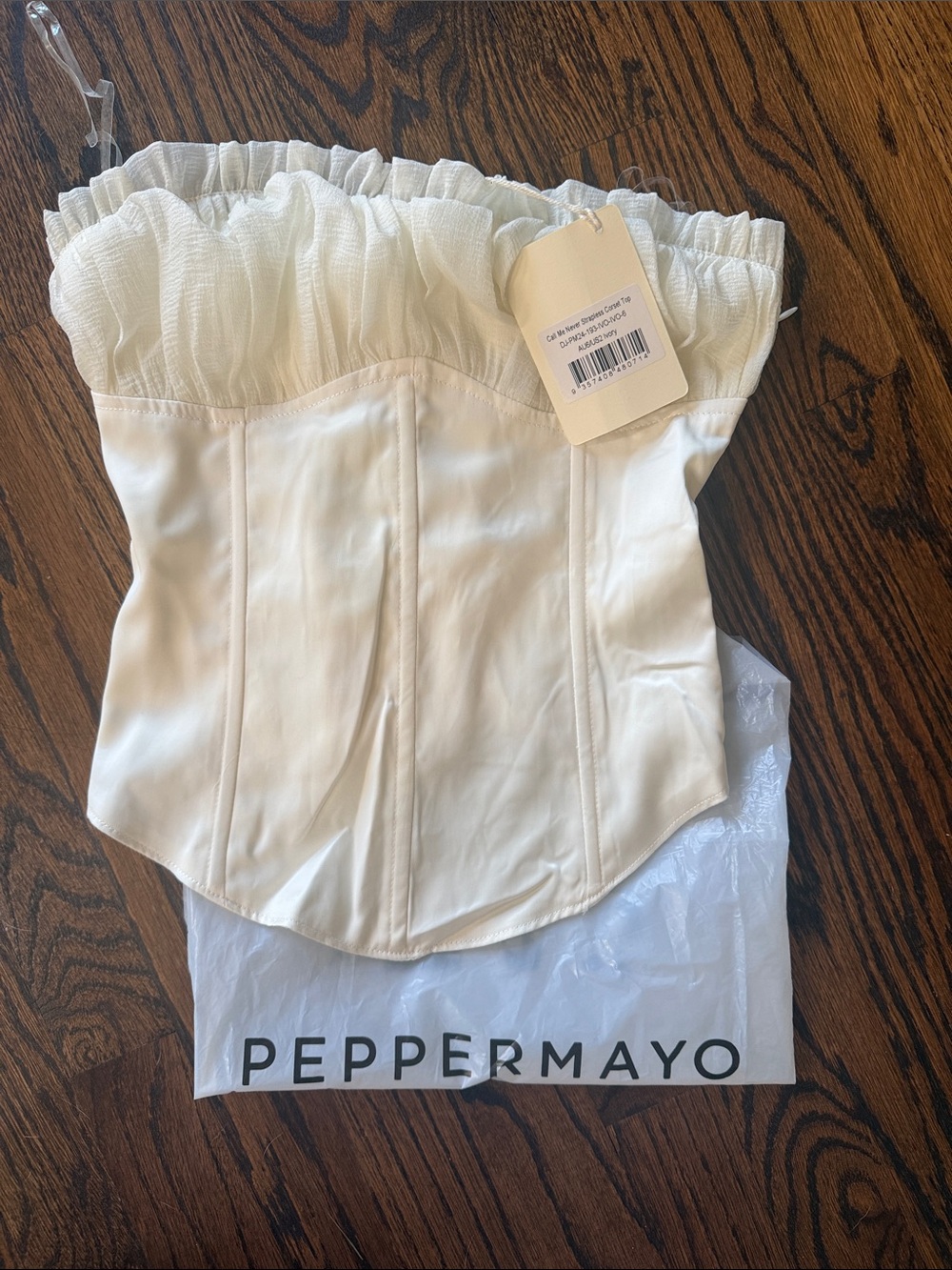 Peppermayo Ivory Strapless Ruffled Corset Top